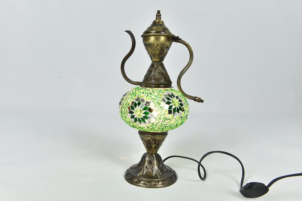 Handgemaakt lamp - tafellamp met groene Oosterse karaf - 1 stuk - sfeervol en uniek design