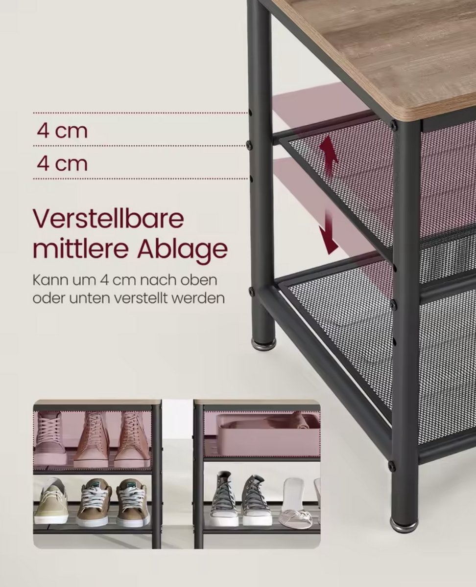 Varnox Kapstok - Kledingrek - Kledingstandaard - Garderobekast - Kapstok met spiegel - Garderoberek - Gangmeubel - Kapstok - Staande kapstok - Vestiairemeubel - Kast - Rek - Planken - 7 Haken - Spiegel - Schoenen rek - Hout en metaal - Zwart - Bruin – foto 2