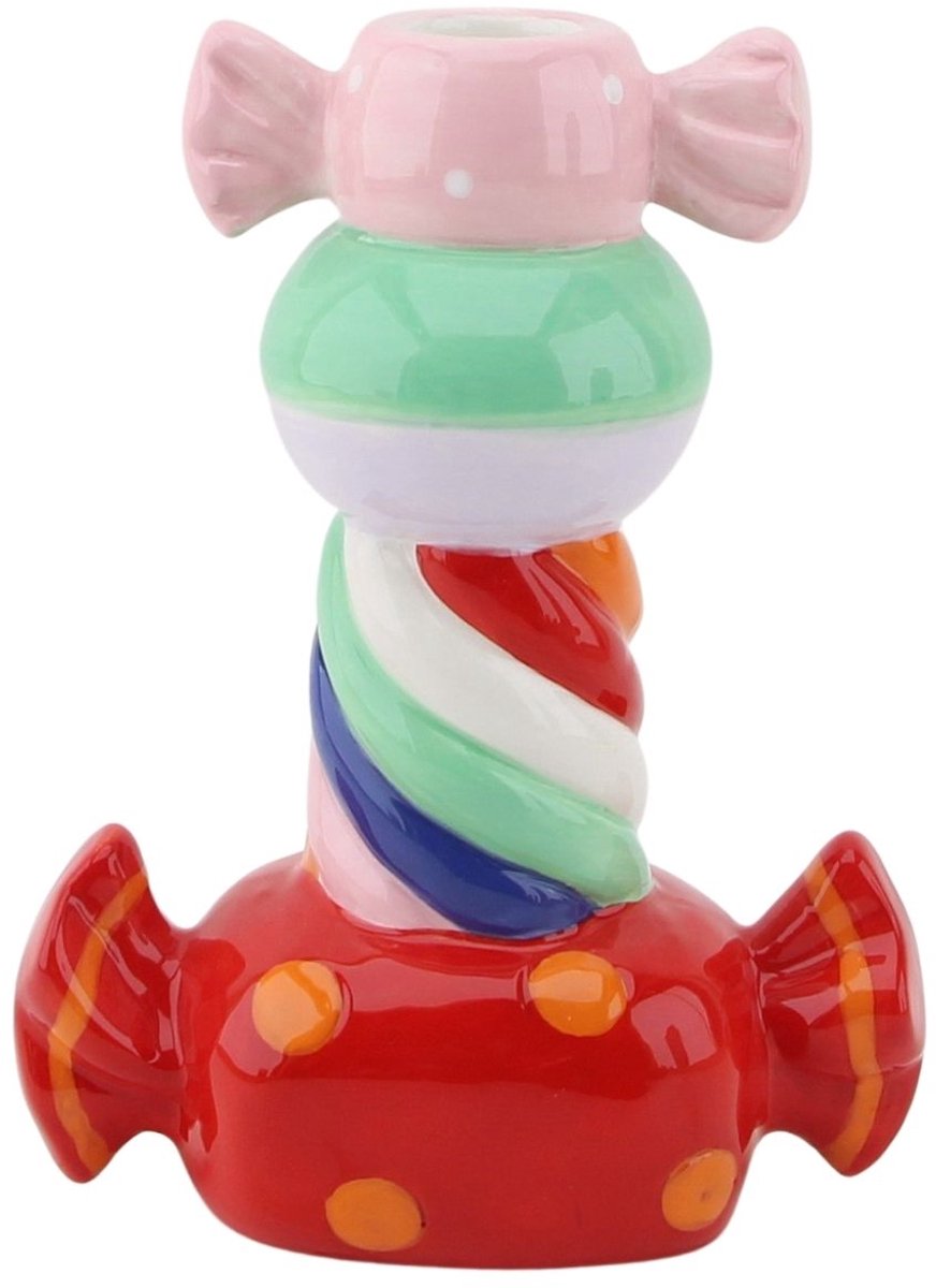 Housevitamin Kaarshouder- Kandelaar Stapel Snoepjes- Dolomiet - Rood Multi Kleur- 13x7x20cm Multicolour