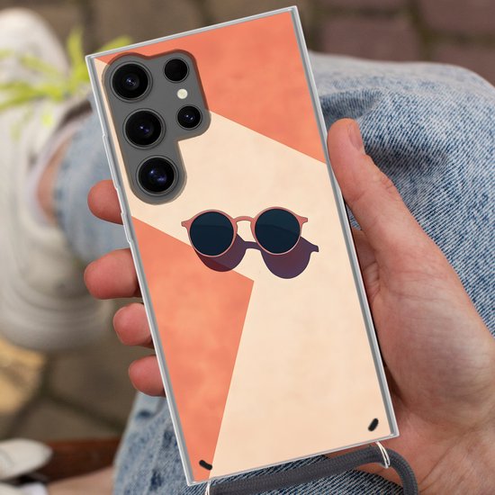 Telefoonhoesje Geschikt voor Samsung Galaxy S24 Ultra - Zonnebril - Schaduw - Oranje - Minimalistisch - Siliconen - Crossbody - Backcover met Koord - Telefoonhoesje met koord - Hoesje met touw Telefoonhoesje
