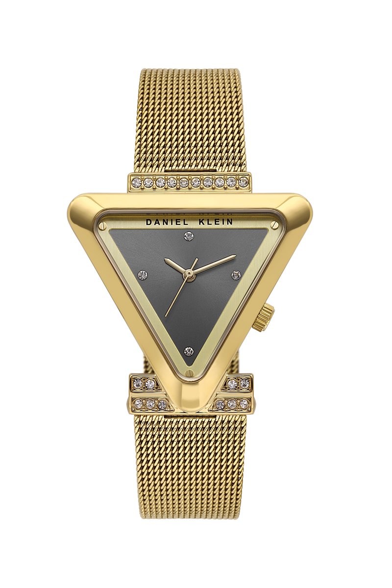 Daniel Klein DK.1.13963-5 - Horloge - Polshorloge - Analoog - Vrouwen - Dames - Milanese-Mesh stalen band - Driehoek - Metaal - Stippen - Goudkleurig - Zwart- Briljant