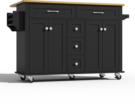 STILVORA Keukentrolley - Mobiele Keukentafel Met Klapblad En Kruidenrek Met Lade 2 Deuren Handdoekhouder Mdf 1325x4470x90 Cm Witnaturel