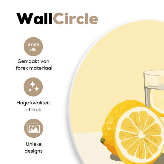 WallCircle® Wandcirkel 120x120 cm - Muurcirkel Glas - Citroenschijfjes - Geel - Muurdecoratie woonkamer - Wanddecoratie slaapkamer - Kamer decoratie accessoires - Ronde schilderijen XXL