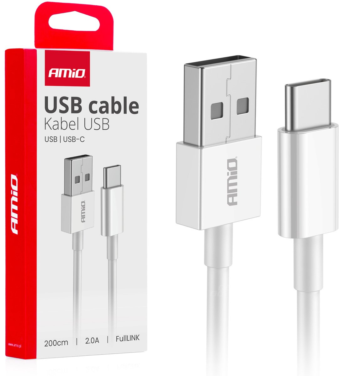 AMiO USB naar USB-C Kabel – 2A – 200cm – FullLINK – 03894