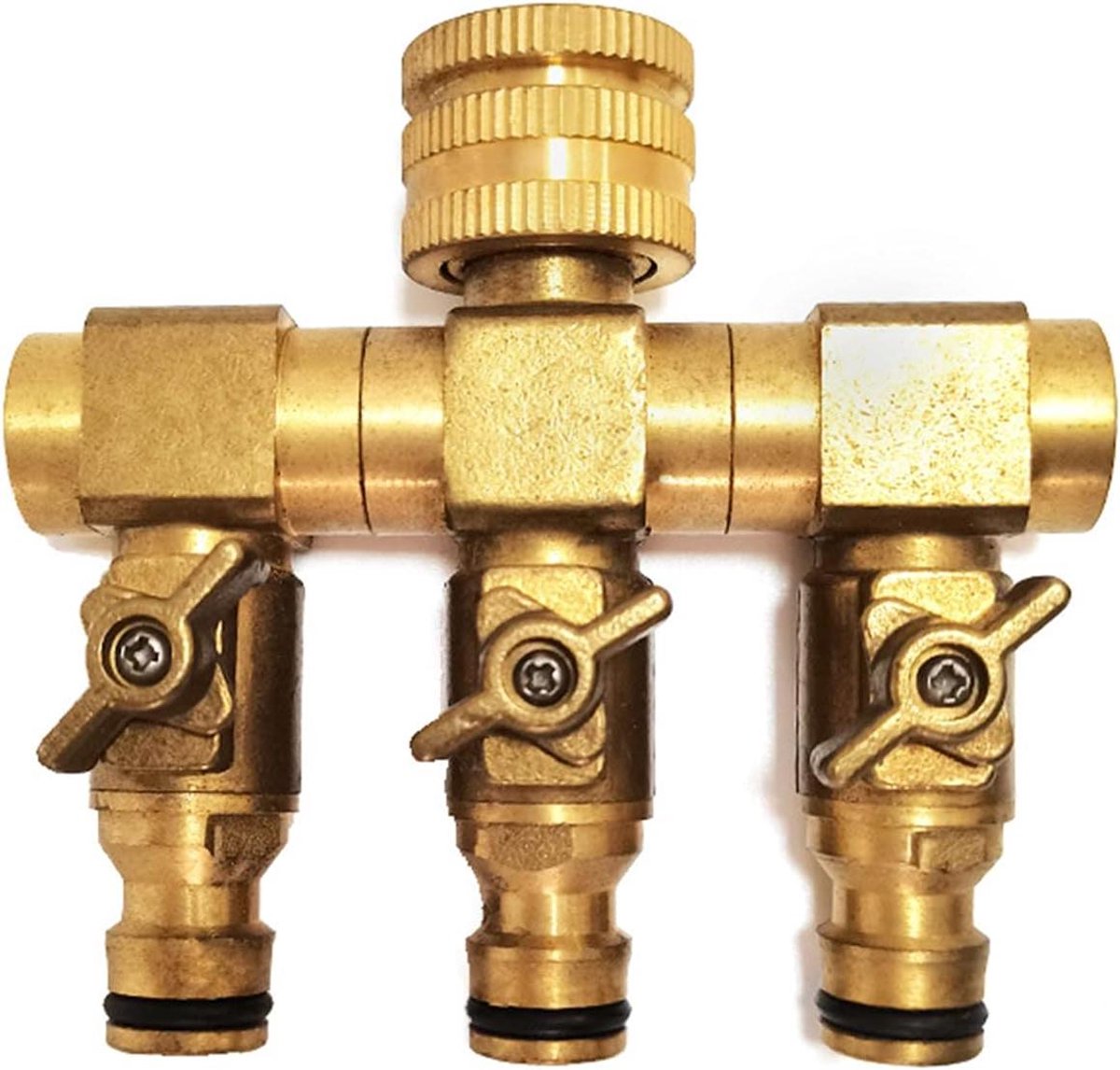 JGS Premium - 3-weg Ventiel Waterverdeler met Messing Schroefdraad - Tuinslang Splitser voor Buiten en Binnen - Tuin Keuken Gazon - 3/4" Connector