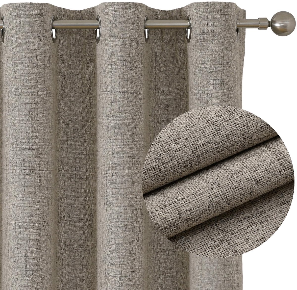 Ibenzoa Ondoorzichtige Verduisteringsgordijnen met Linnenlook en Metalen Oogjes, Set van 2, 175 x 140 cm, Hittebescherming voor Slaapkamer en Woonkamer