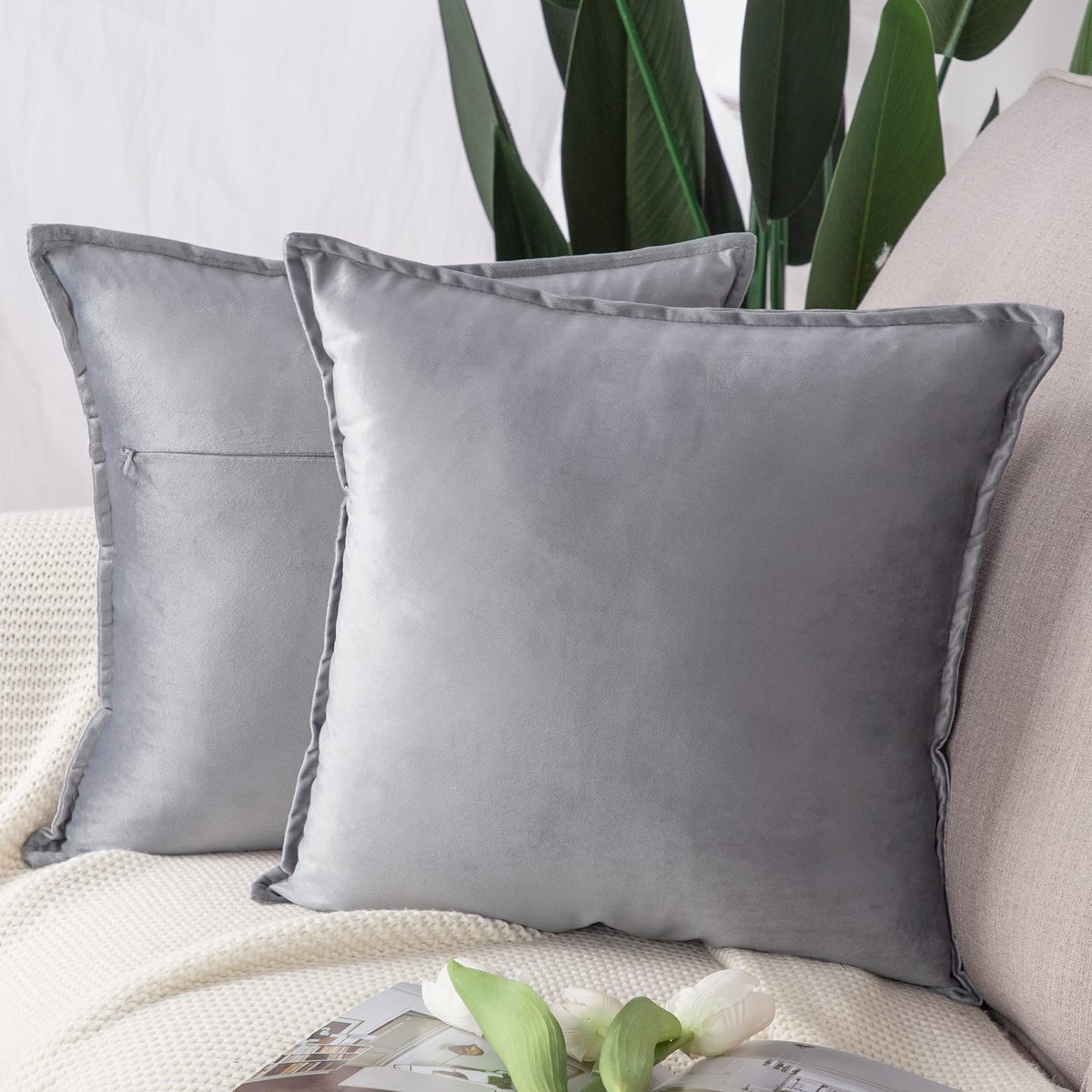 Ibenzoa Elegante decoratieve kussenhoezen set van 2 voor woonkamer en slaapkamer in lichtgrijs 45x45 cm