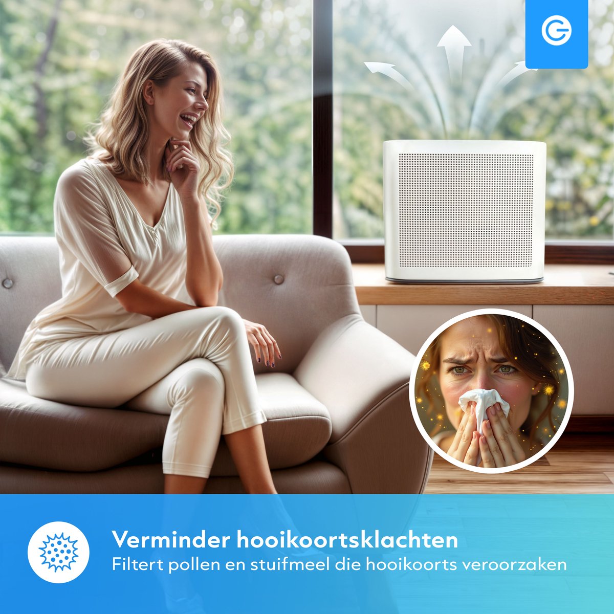 Luchtreiniger XL met App - 360 m3 - Air Purifier - Luchtreinigers met HEPA Filter en Ionisator - Werkt tegen Huisstofmijt, Hooikoorts, Allergie - Silvergear — afbeelding 3