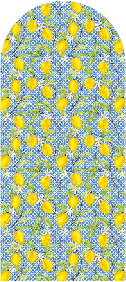 Muursticker - behangboog - Mediterraans - citroenen met wit blauwe tegels - 85 x 190 cm - wanddecoratie woonkamer - keuken - zelfklevend behang - peel and stick wallpaper