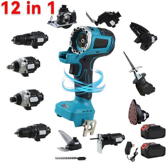 Multifunctionele Accutool – 12-in-1 Gereedschap – Draadloos Boormachine – Schuurmachine – 18V Lithium-Ion – LED-Verlichting