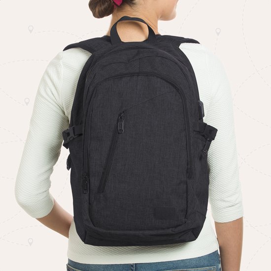 Sac à dos TRVLMORE - 25 L - 15,6 pouces - Sac à dos pour ordinateur portable avec port USB - Cartable - Homme et femme - Sac - Garantie à vie - Zwart