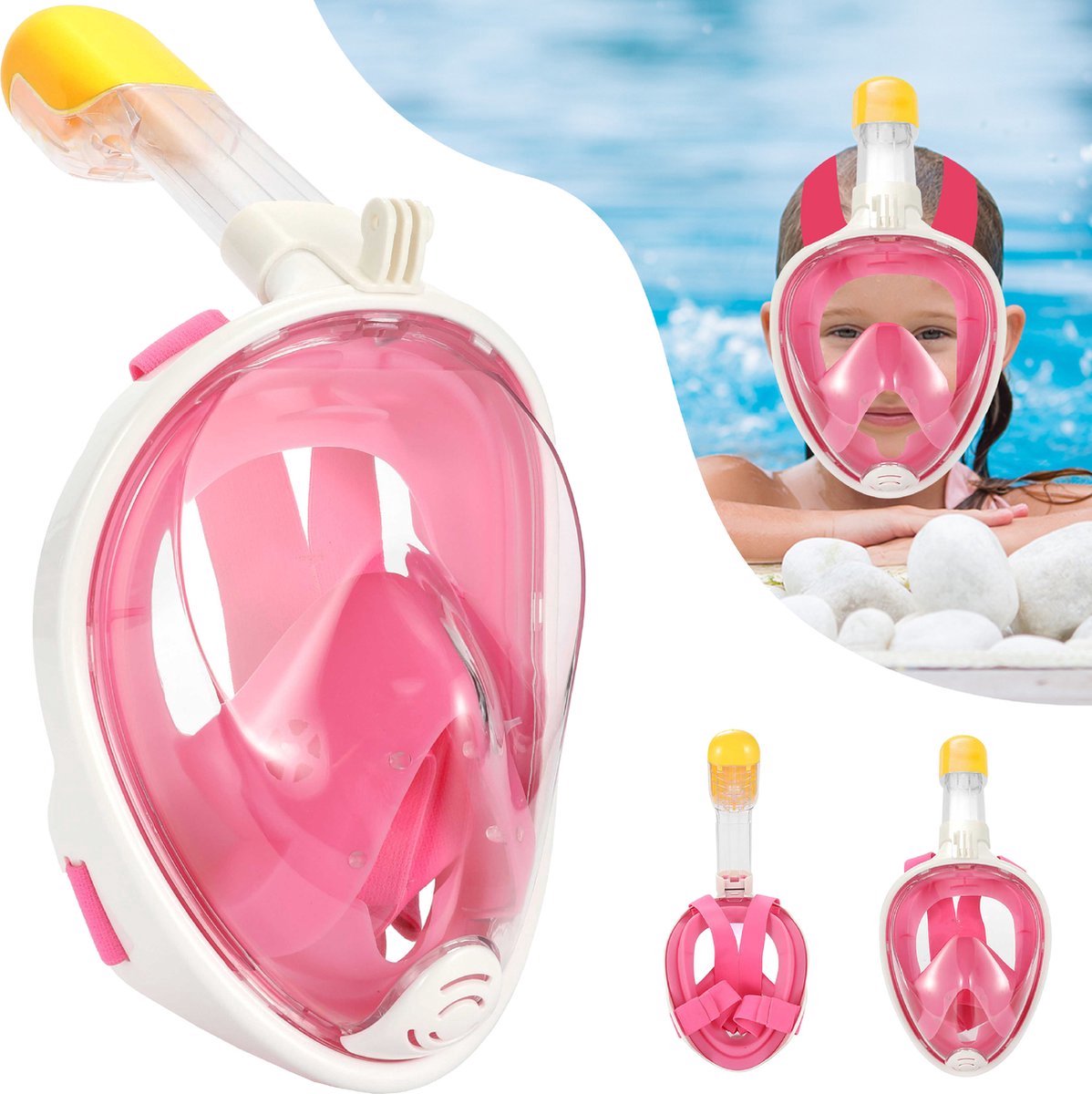 Duikmasker Full Face Kinderen - Duikbril met Snorkel - Snorkelset Kinderen - Snorkelmasker Kind - Roze - Snorkelen en Duiken in 2025