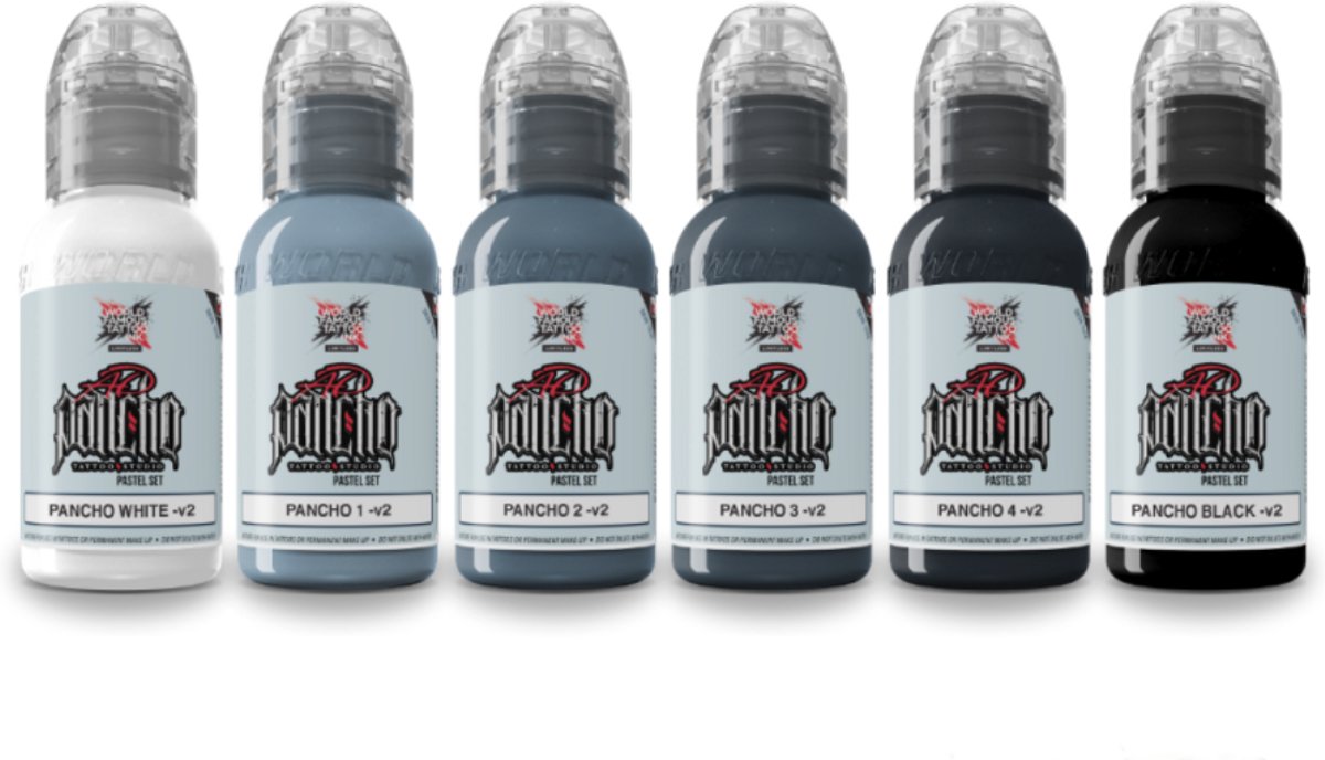 World Famour Limitless Ink - A.D. Pancho - Pastel Grey 6 piece set - Tattoe inkt 6 flesjes 30ml