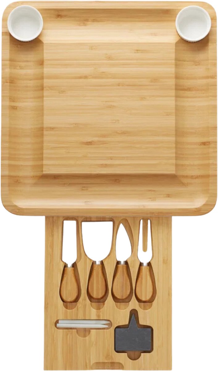 Luxe Tapasplank - Uitschuifbare Borrelplank - Bamboe Kaasplank met Mesjes - 33x55 cm - Inclusief EBOOK — cadeau in Kookcadeaus - foto 3
