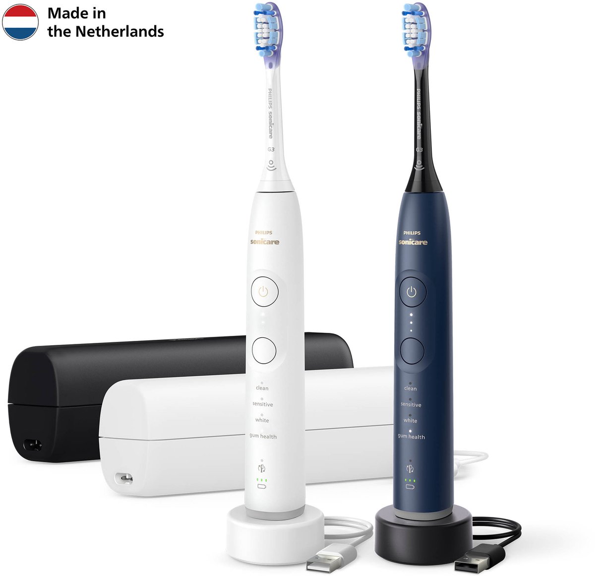 Afbeelding 2 van Philips Sonicare 7100 series - Elektrische Tandenborstel - Wit & Blauw - Duopack - Reisetui - Gezonder tandvlees - HX7429/01