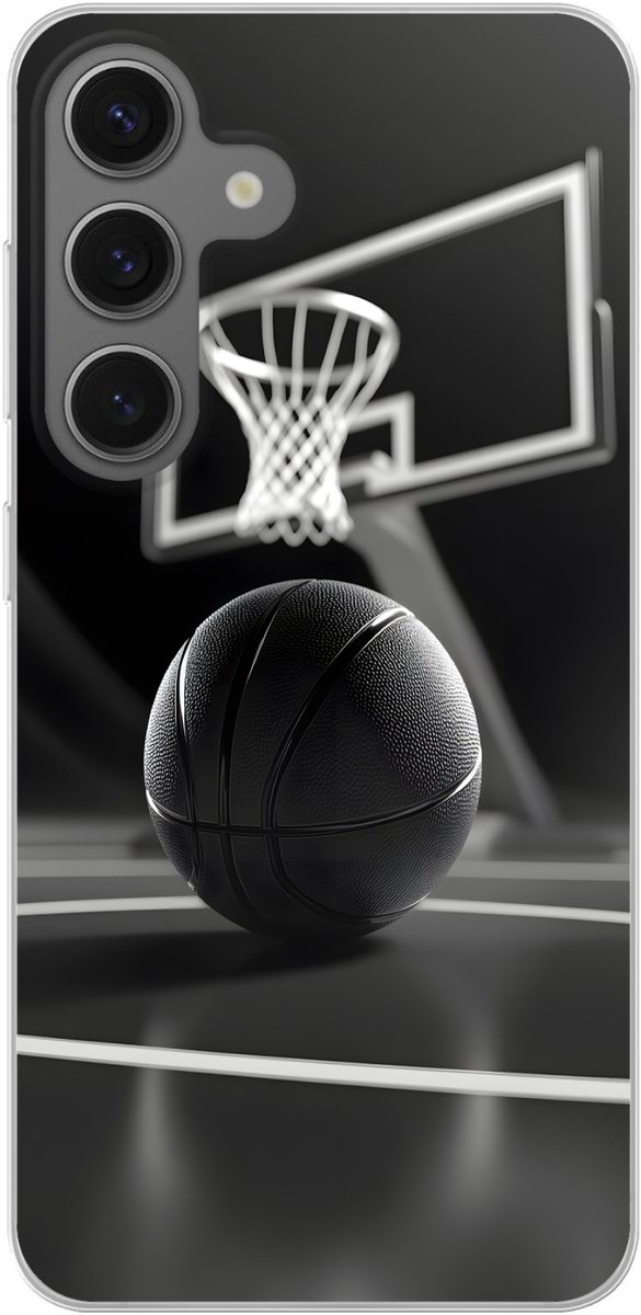 Telefoonhoesje Geschikt voor Samsung Galaxy S25 hoesje - Basketbal - Basketbalveld - Lichtlijnen - Siliconen Telefoonhoesje Telefoonhoesje