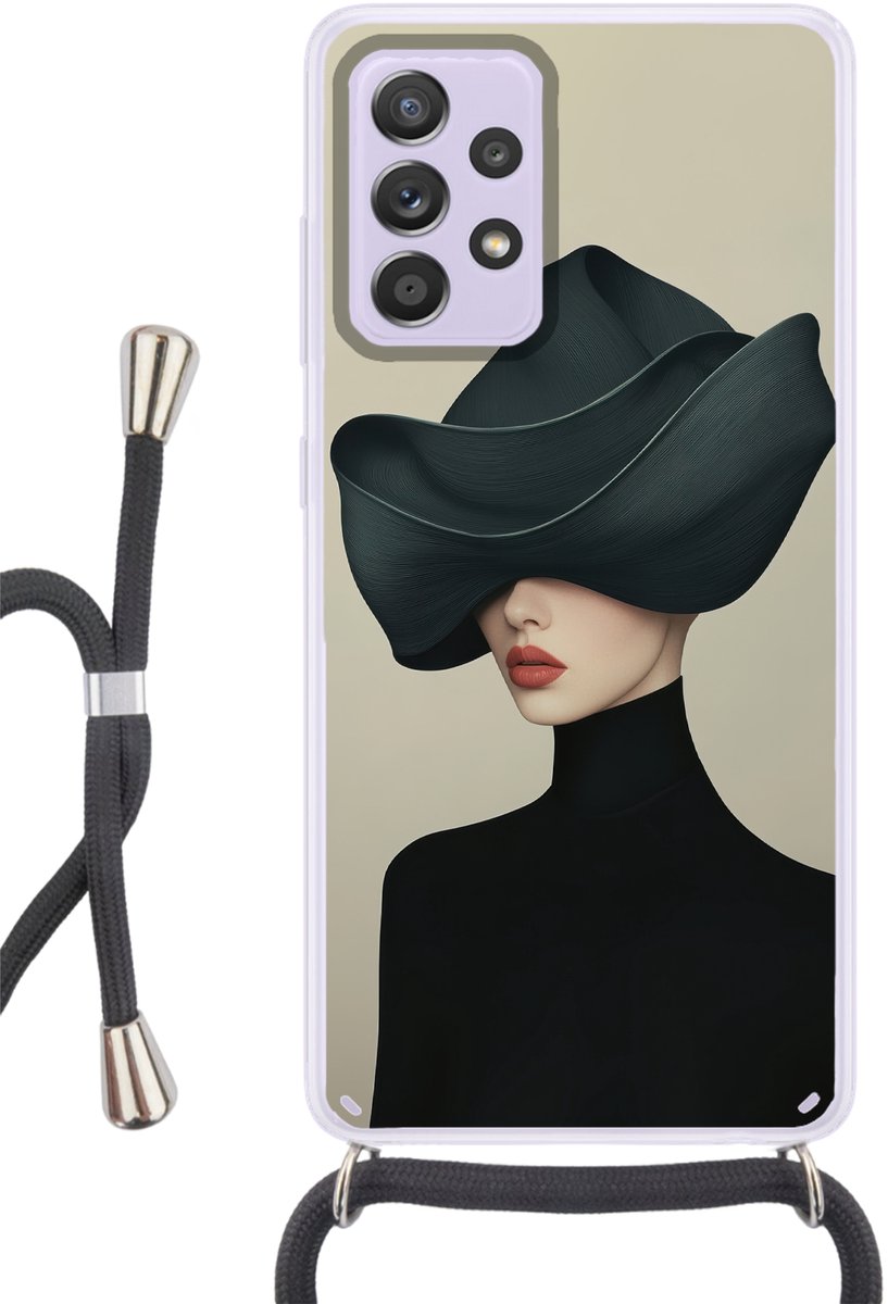 Telefoonhoesje Geschikt voor Samsung Galaxy A53 5G - Vrouw - Groen - Hoed - Siliconen - Crossbody - Backcover met Koord - Telefoonhoesje met koord - Hoesje met touw Telefoonhoesje