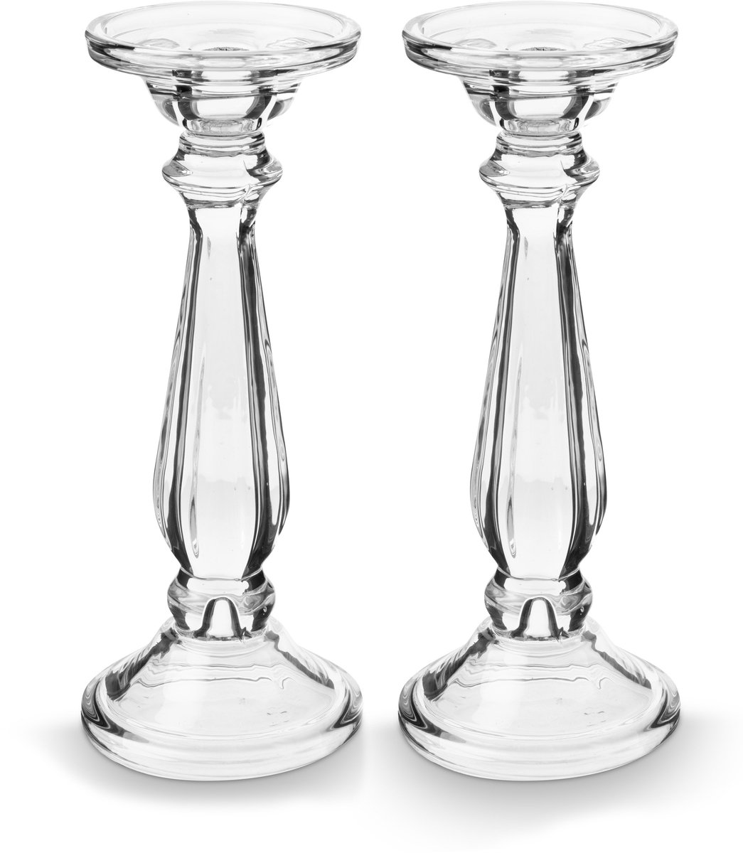 Kandelaar Set van 2 - Kaarsenhouder van Glas - Transparant - 9.9x25cm