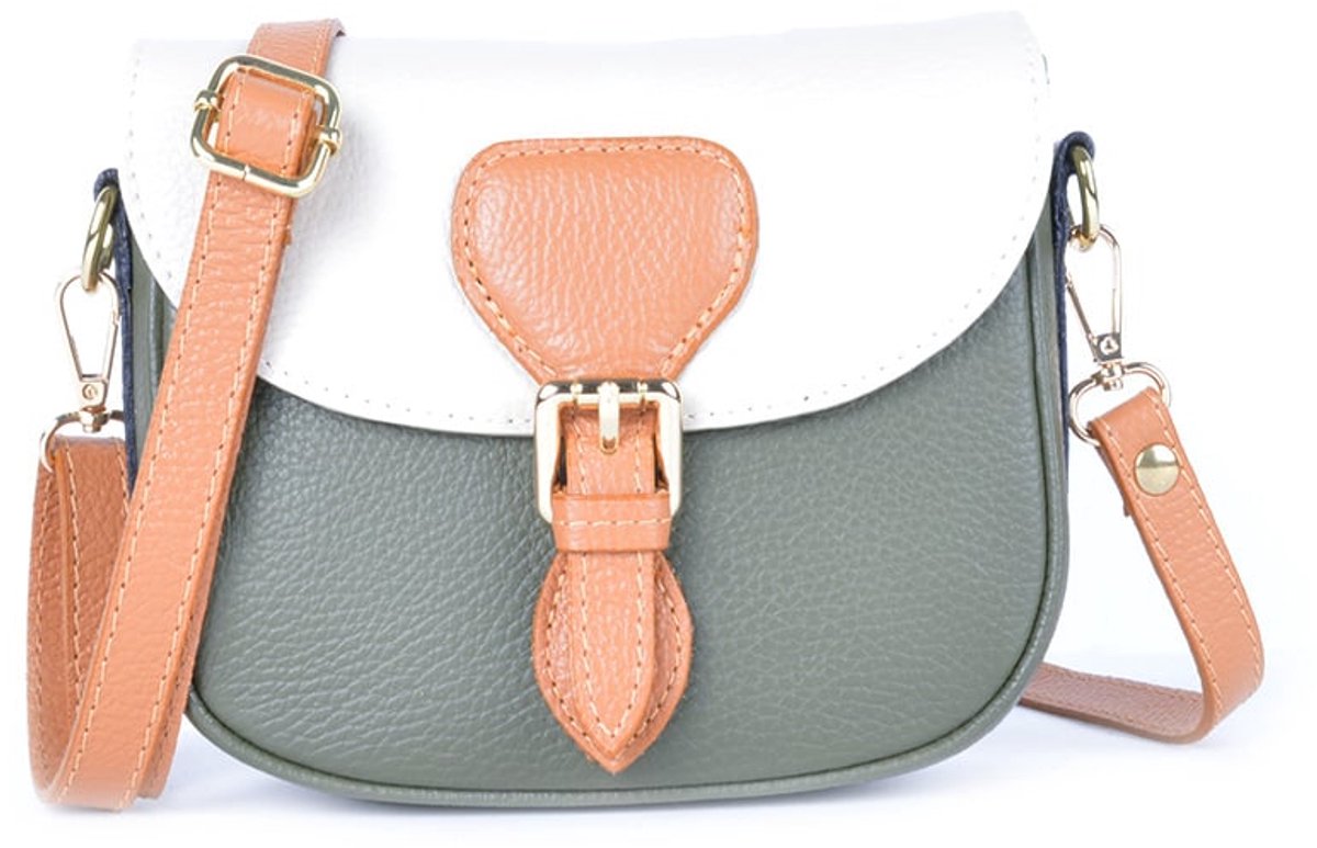 Luxe leren tas met meerdere kleuren - hoogwaardig italiaans leder, met verstelbare lang band - cadeau - schoudertas beige groen bruin cognac - crossbody - Giuliano