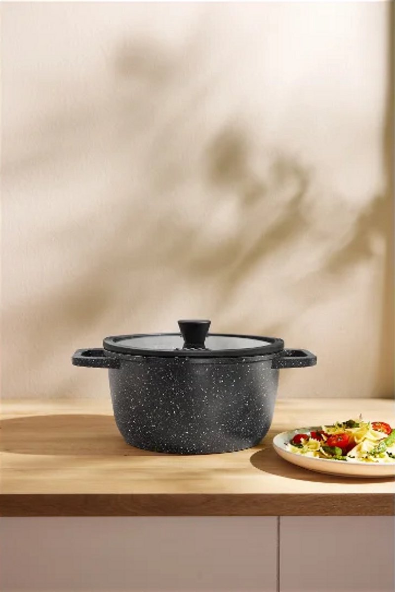 KARL HAUSMANN Pan non-stick coating with lid - 6 liters - 24 cm - cast aluminum cooking pan coated for all heat sources also induction - grey soup pot - non-stick