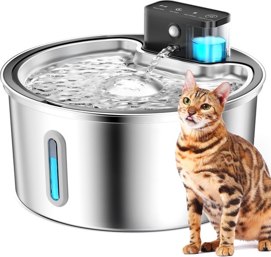 PAWPOLL Drinkfontein - Draadloze - Waterfontein voor katten en honden - kattenfontein - 3.2L - geruisloos - incl. 1 Filter en 1 Sponzen