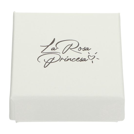 Off-white doosje met het donkergrijze La Rosa Princesa logo, inclusief hartje.
