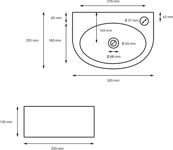 Lavabo Kermaik Wit 335 x 255 x 130 mm