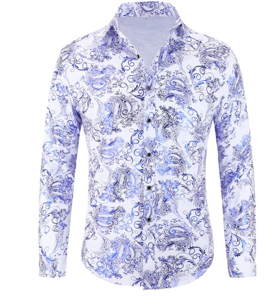 Allthemen Heren Print Langmouwen Shirt - Heren Lang Mouwen Overhemd - 3XL