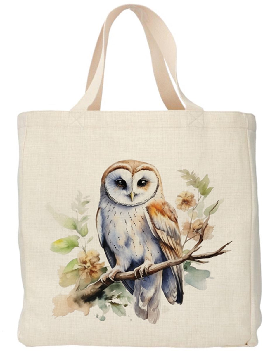 Shopper - Totebag - Boodschappentas | Uil | Duurzaam - Linnenlook - 48x38cm