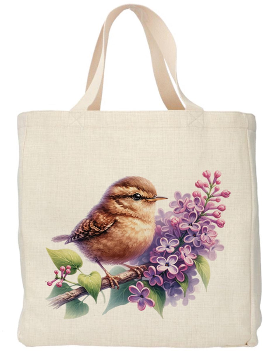 Shopper - Totebag - Boodschappentas | Mus - Blauwe regen | Duurzaam - Linnenlook - 48x38cm