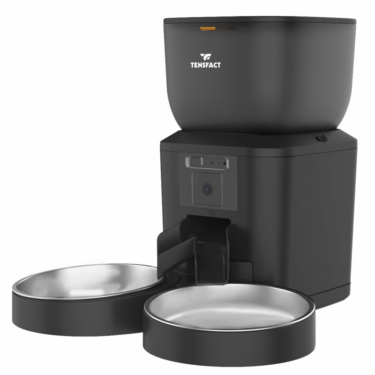 Tensfact Automatische Voerbak Kat Pro Duo - Voerautomaat Kat met Camera Night Vision - 2 in 1 Voerautomaat - Voerbak Kat - Zwart