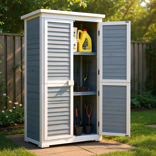 Bealife CC30 Gereedschapskamer - Twee verwijderbare planken - Vier opslagopties - Waterdicht blad voor binnen- en buitengebruik - 76x42x160 cm - Grijs