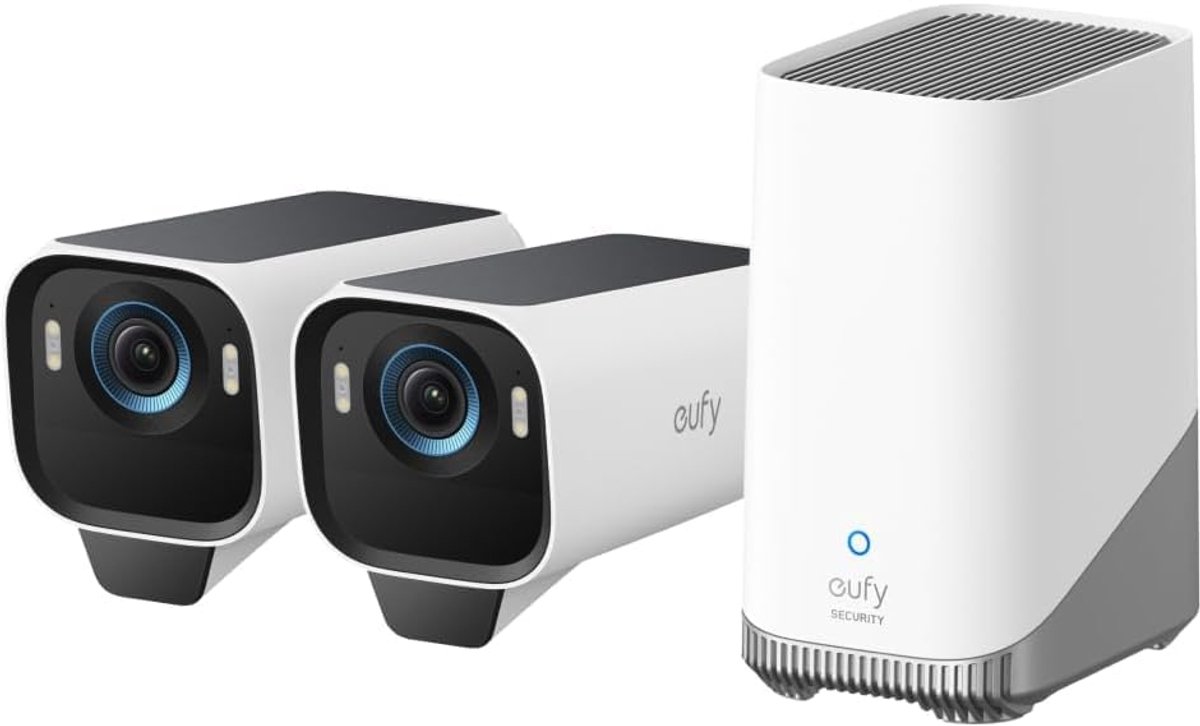 eufy Security S3 Pro Buitencamera's, 2 Pack met HomeBase 3 - Outdoorcam set - 4K Ultra HD resolutie, MaxColor Vision™ technologie, Zonne-energie met SolarPlus™ 2.0, Compatibel met Apple HomeKit, Alexa en Google Assistant