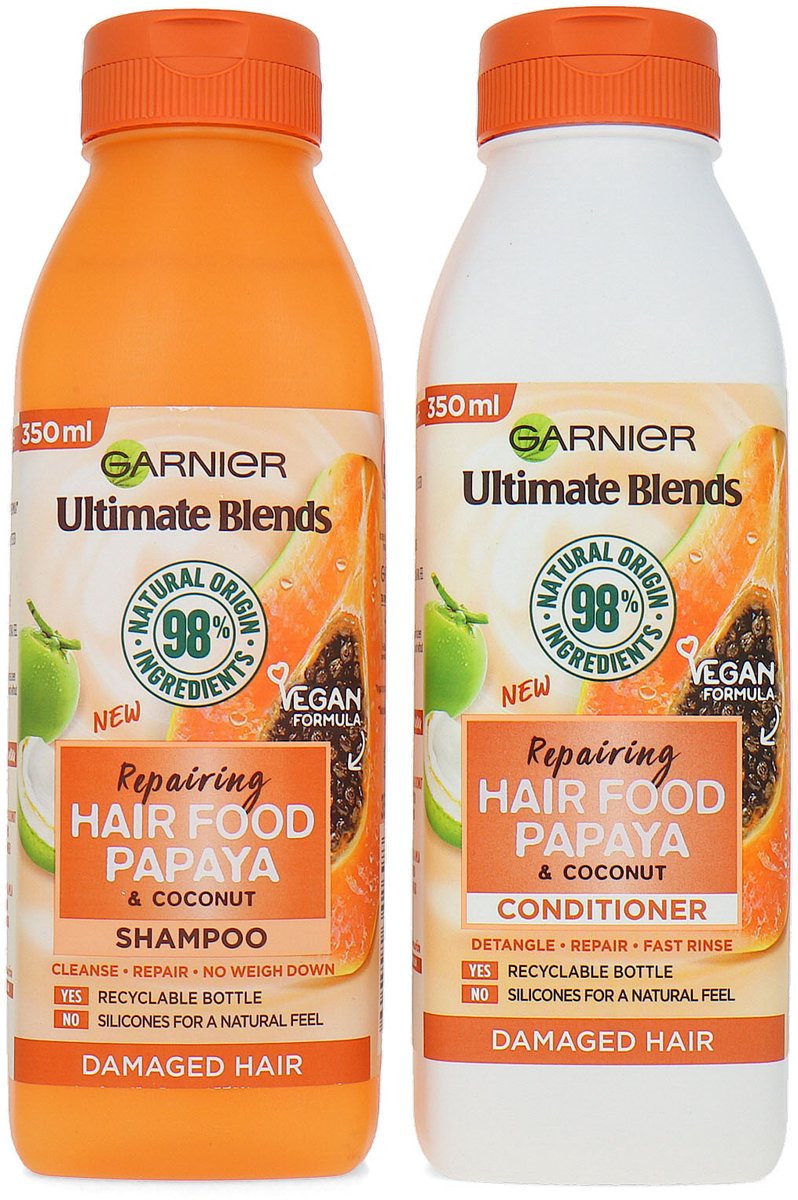 Garnier Ultimate Blends Moisturising Hair Food Shampoo + Conditioner - Papaya 2 x 350 ml
