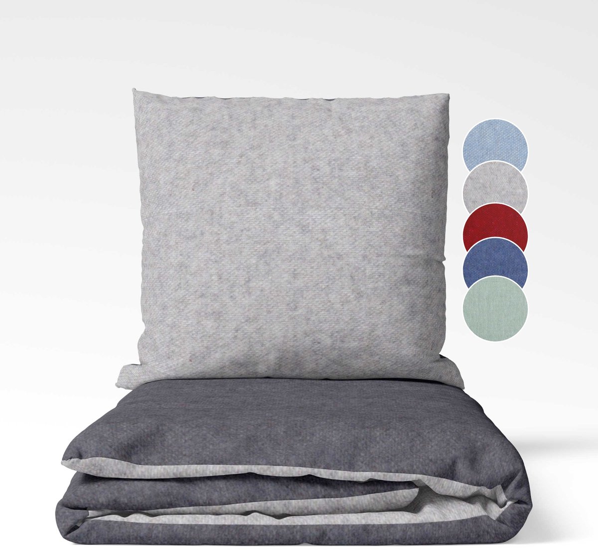 sleepling 135 x 200 cm flanellen katoenen beddengoed | 1x omkeerbaar dekbedovertrek incl. 1x kussensloop (80 x 80 cm) | Made in Germany | wasbaar tot 60 graden | donkergrijs-lichtgrijs