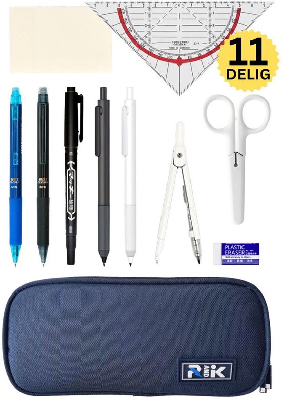 Foto: Ainy premium etui gevuld 11 delig complete pennenzak set voor jongens en meisjes schrijfset incl luxe uitwisbare pen pennen schaar gum passer en meer essenti le schoolspullen voor middelbare school