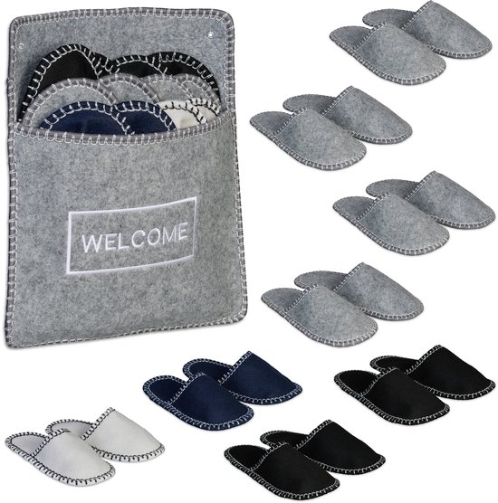 Chaussons à enfiler - 6 paires - pointure 36-45 - antidérapants - feutre