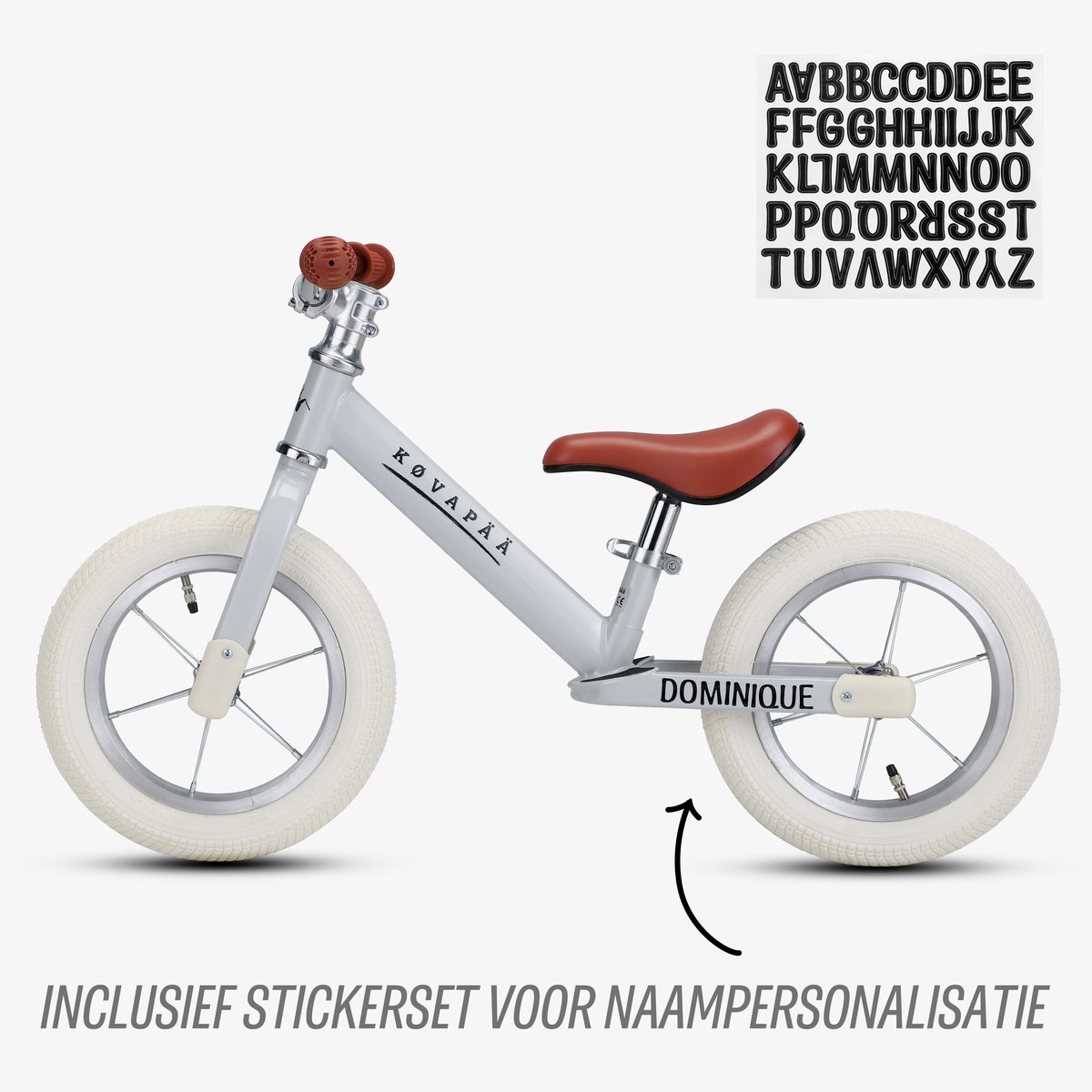 Køvapää - Loopfiets - Met Naamsticker - loopfiets 2 jaar - luchtbanden - 12 inch - Grijs — afbeelding 11