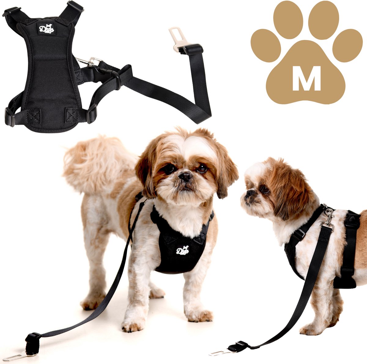 Dogs&Co® autoharnas Zwart incl. autogordel Maat M - Hondentuig voor in de auto