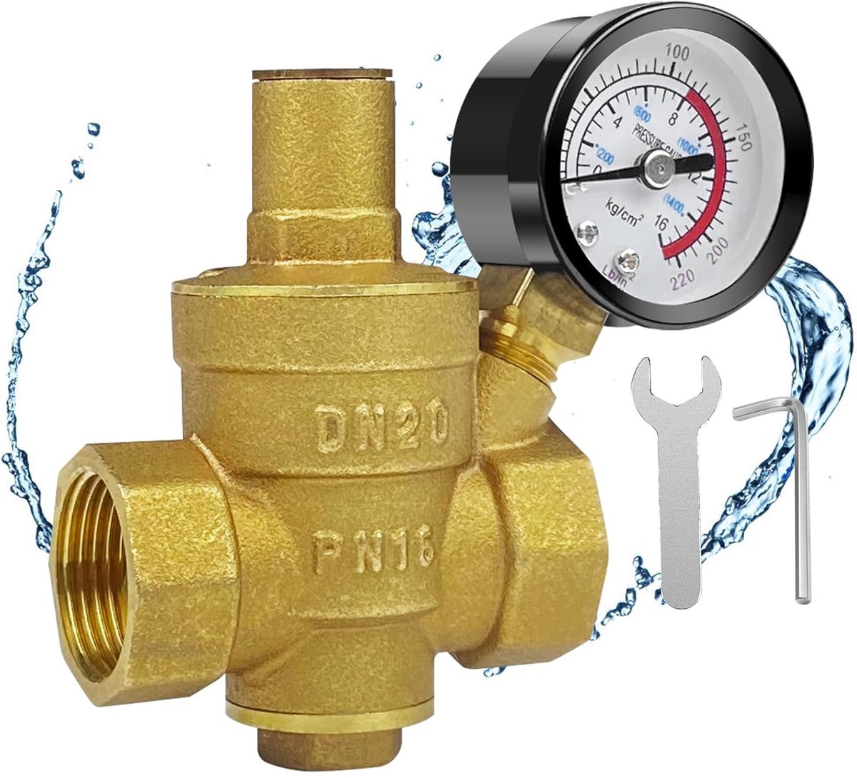 JeiibrZui Waterdrukregelaar 3/4 Inch - Drukregelaar Voor Waterleidingen - Met Manometer - Messing