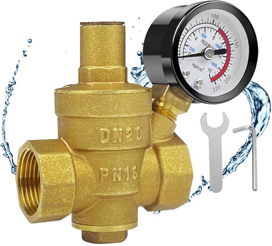 Régulateur de pression d'eau JeiibrZui 3/4 po - Régulateur de pression pour conduites d'eau - Avec manomètre - Messing