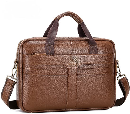MOSISO Laptoptas 16 inch, aktetas voor dames en heren, 15-15,6 inch laptoptas vierkant gewatteerde computer messenger tas kantoor reizen zakelijk met 3 zakken en riem, taupe bruin