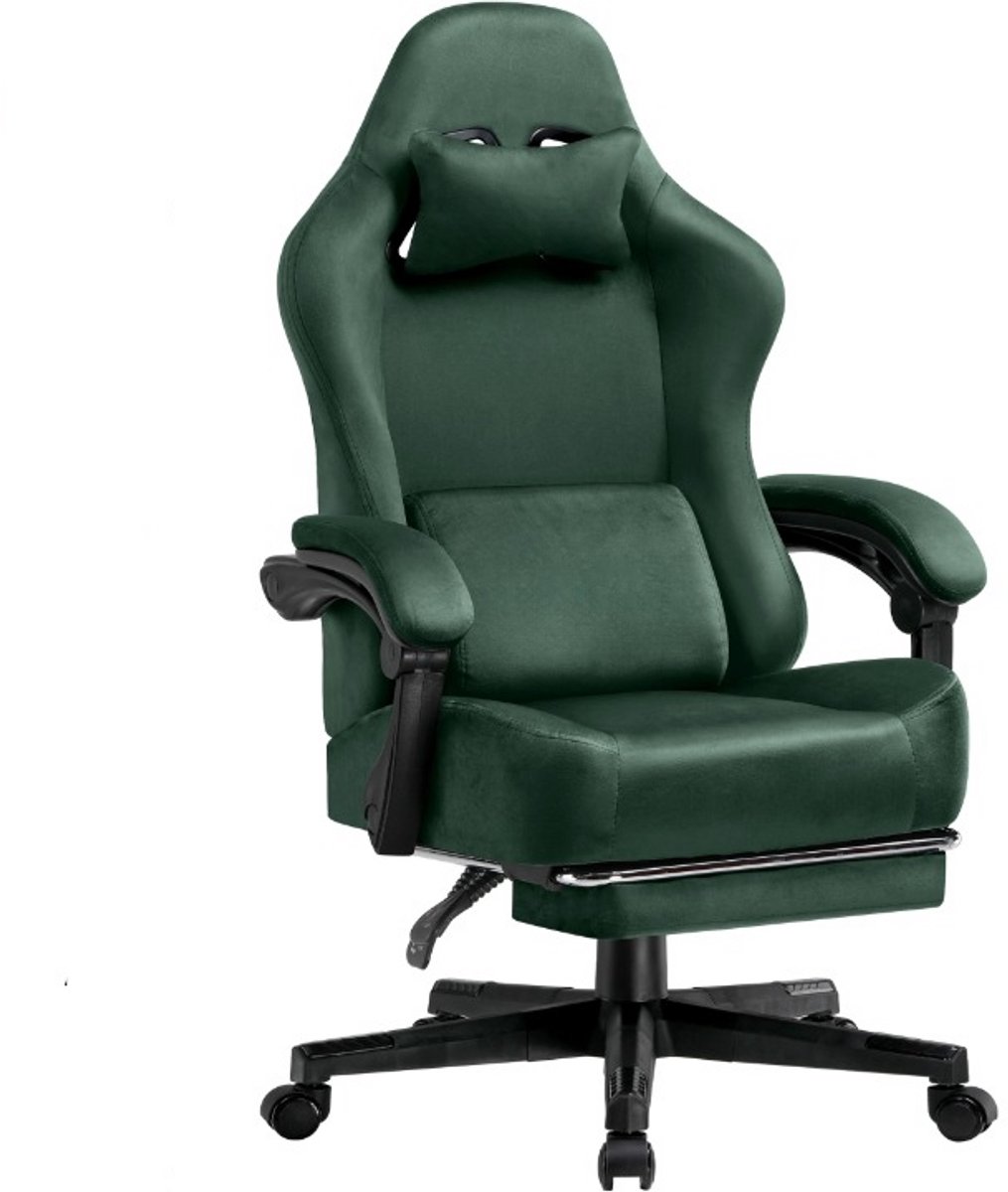 Gamingstoel – Bureaustoel – Werkstoel – Stud Stoel – 160° Verstelbare Rugleuning – Uittrekbare Voetsteun - 131x 53 x 49 cm - Groen