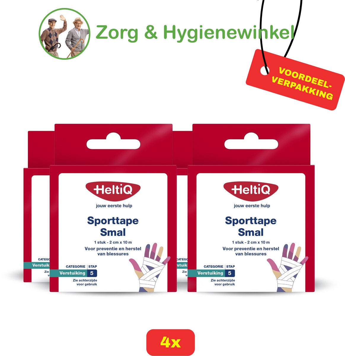 4x Heltiq - Sporttape Smal - 2 cm x 10 m - Voordeelverpakking!