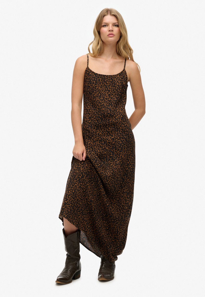 Superdry Maxi-slipdress met schuine snede Dames Jurken Leona Leopard