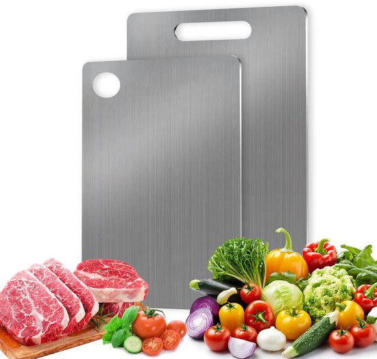 CHDEXU Dubbelzijdige titanium snijplank voor het snijden van vlees, snijden van groenten en fruit, zware snijplank met handvat