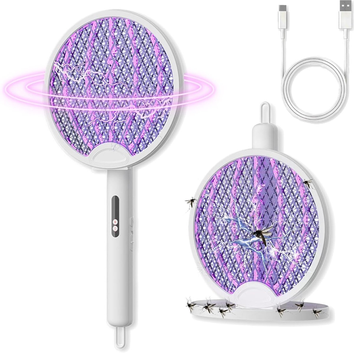 Tapette à Mouches électrique à Tête Rotative, Rechargeable, Zapper à