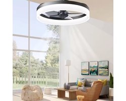 Plafondventilator met LED-verlichting en afstandsbediening – Zwart, voor woonkamer, slaapkamer of kantoorruimte