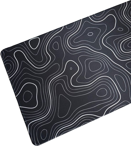 Muismat xxl - Black Topography - Gaming - 900 x 400 x 3 mm - Antislip