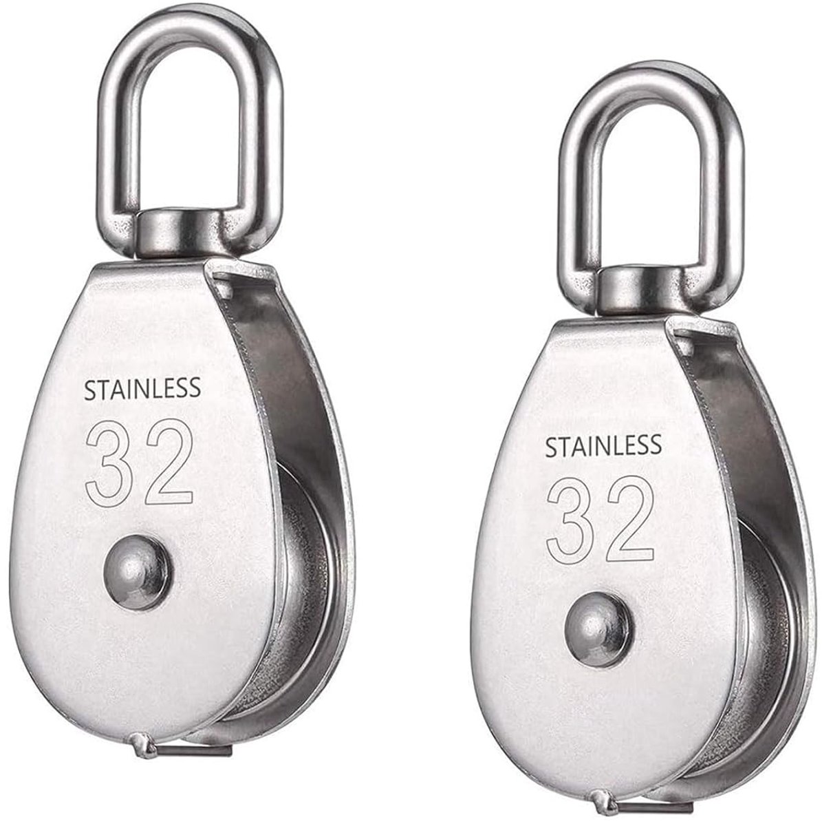 Hijsblok Katrol - RVS 304 Katrol met Haak - M32 Enkele Poelie - Voor Kabel/Touw/Liftwerk - Belastbaar tot 250kg - Zilver - 2 Stuks